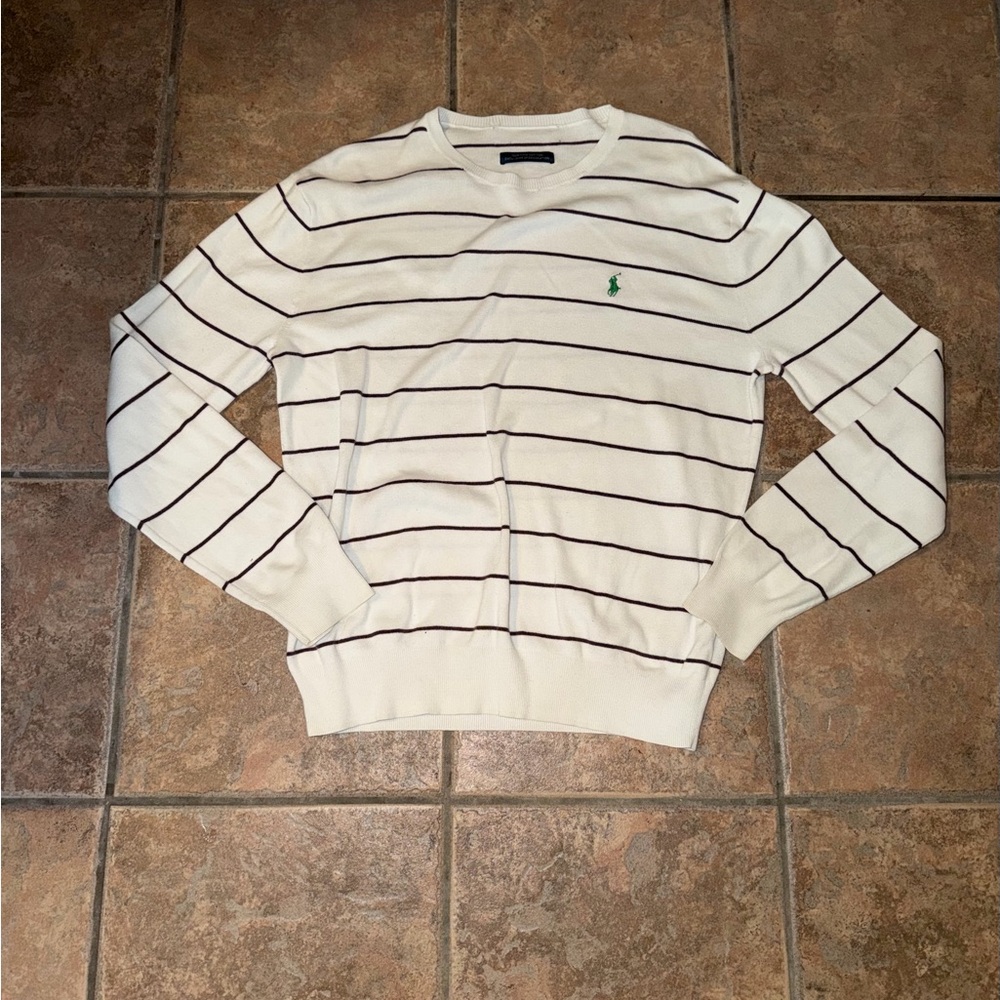 Polo by Ralph Lauren Cream Crewneck Sweater with Navy Stripes